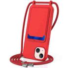 For iPhone 15 Plus Integrated Card Bag Solid Color Liquid Silicone Phone Case with Lanyard(Red) - 1