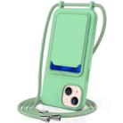 For iPhone 15 Integrated Card Bag Solid Color Liquid Silicone Phone Case with Lanyard(Green) - 1