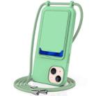 For iPhone 14 Plus Integrated Card Bag Solid Color Liquid Silicone Phone Case with Lanyard(Green) - 1