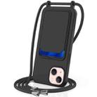 For iPhone 14 Plus Integrated Card Bag Solid Color Liquid Silicone Phone Case with Lanyard(Black) - 1