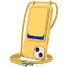 For iPhone 14 Integrated Card Bag Solid Color Liquid Silicone Phone Case with Lanyard(Yellow) - 1