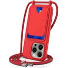 For iPhone 12 Pro Max Integrated Card Bag Solid Color Liquid Silicone Phone Case with Lanyard(Red) - 1