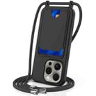 For iPhone 12 Pro Max Integrated Card Bag Solid Color Liquid Silicone Phone Case with Lanyard(Black) - 1