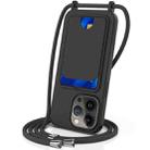 For iPhone 12 Pro Integrated Card Bag Solid Color Liquid Silicone Phone Case with Lanyard(Black) - 1