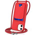 For iPhone 12 Integrated Card Bag Solid Color Liquid Silicone Phone Case with Lanyard(Red) - 1