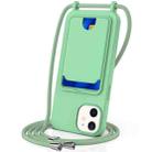 For iPhone 12 Integrated Card Bag Solid Color Liquid Silicone Phone Case with Lanyard(Green) - 1