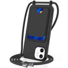 For iPhone 12 Integrated Card Bag Solid Color Liquid Silicone Phone Case with Lanyard(Black) - 1