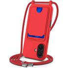 For iPhone 16 Plus Integrated Card Bag Solid Color Liquid Silicone Phone Case with Lanyard(Red) - 1