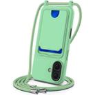 For iPhone 16 Plus Integrated Card Bag Solid Color Liquid Silicone Phone Case with Lanyard(Green) - 1