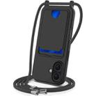 For iPhone 16 Plus Integrated Card Bag Solid Color Liquid Silicone Phone Case with Lanyard(Black) - 1