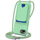For iPhone 16e Integrated Card Bag Solid Color Liquid Silicone Phone Case with Lanyard(Green) - 1