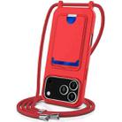 For iPhone 17 Pro Integrated Card Bag Solid Color Liquid Silicone Phone Case with Lanyard(Red) - 1