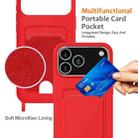 For iPhone 17 Pro Integrated Card Bag Solid Color Liquid Silicone Phone Case with Lanyard(Red) - 3