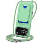 For iPhone 17 Pro Integrated Card Bag Solid Color Liquid Silicone Phone Case with Lanyard(Green) - 1