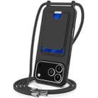 For iPhone 17 Pro Integrated Card Bag Solid Color Liquid Silicone Phone Case with Lanyard(Black) - 1