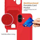 For iPhone 17 Integrated Card Bag Solid Color Liquid Silicone Phone Case with Lanyard(Red) - 3