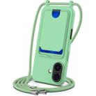 For iPhone 17 Integrated Card Bag Solid Color Liquid Silicone Phone Case with Lanyard(Green) - 1