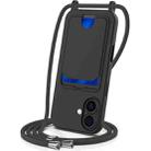 For iPhone 17 Integrated Card Bag Solid Color Liquid Silicone Phone Case with Lanyard(Black) - 1