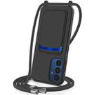For Samsung Galaxy A15 4G/5G Integrated Card Bag Solid Color Liquid Silicone Phone Case with Lanyard(Black) - 1