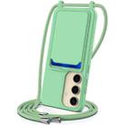 For Samsung Galaxy A55 5G Integrated Card Bag Solid Color Liquid Silicone Phone Case with Lanyard(Green) - 1