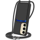For Samsung Galaxy A55 5G Integrated Card Bag Solid Color Liquid Silicone Phone Case with Lanyard(Black) - 1