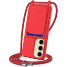 For Samsung Galaxy S24 5G Integrated Card Bag Solid Color Liquid Silicone Phone Case with Lanyard(Red) - 1