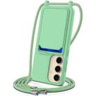 For Samsung Galaxy S24 5G Integrated Card Bag Solid Color Liquid Silicone Phone Case with Lanyard(Green) - 1