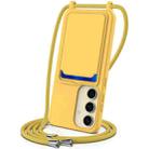 For Samsung Galaxy S24 5G Integrated Card Bag Solid Color Liquid Silicone Phone Case with Lanyard(Yellow) - 1