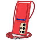 For Samsung Galaxy S24 Ultra 5G Integrated Card Bag Solid Color Liquid Silicone Phone Case with Lanyard(Red) - 1