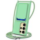 For Samsung Galaxy S24 Ultra 5G Integrated Card Bag Solid Color Liquid Silicone Phone Case with Lanyard(Green) - 1