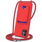 For Samsung Galaxy A05 Integrated Card Bag Solid Color Liquid Silicone Phone Case with Lanyard(Red) - 1