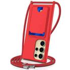 For Samsung Galaxy S23 Ultra 5G Integrated Card Bag Solid Color Liquid Silicone Phone Case with Lanyard(Red) - 1