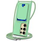 For Samsung Galaxy S23 Ultra 5G Integrated Card Bag Solid Color Liquid Silicone Phone Case with Lanyard(Green) - 1