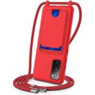 For Samsung Galaxy S20 FE Integrated Card Bag Solid Color Liquid Silicone Phone Case with Lanyard(Red) - 1