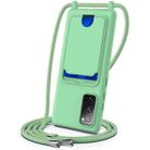 For Samsung Galaxy S20 FE Integrated Card Bag Solid Color Liquid Silicone Phone Case with Lanyard(Green) - 1