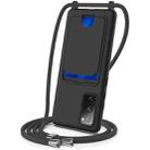 For Samsung Galaxy S20 FE Integrated Card Bag Solid Color Liquid Silicone Phone Case with Lanyard(Black) - 1