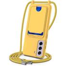 For Samsung Galaxy S21 FE 5G Integrated Card Bag Solid Color Liquid Silicone Phone Case with Lanyard(Yellow) - 1