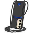For Samsung Galaxy S23 FE 5G Integrated Card Bag Solid Color Liquid Silicone Phone Case with Lanyard(Black) - 1