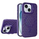 For iPhone 15 Plus Hollow Cooling Lens Holder MagSafe Magnetic TPU Phone Case(Purple) - 1