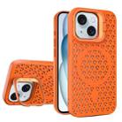 For iPhone 15 Hollow Cooling Lens Holder MagSafe Magnetic TPU Phone Case(Orange) - 1