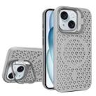 For iPhone 15 Hollow Cooling Lens Holder MagSafe Magnetic TPU Phone Case(Grey) - 1