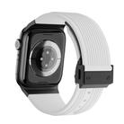 For Apple Watch SE 2023 44mm Vertical Texture Black Buckle Elastic Silicone Watch Band(White) - 2