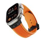 For Apple Watch Ultra 2 49mm Vertical Texture Black Buckle Elastic Silicone Watch Band(Orange) - 3