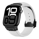 For Apple Watch Series 10 46mm Vertical Texture Black Buckle Elastic Silicone Watch Band(White) - 1