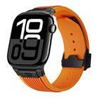 For Apple Watch Series 10 46mm Vertical Texture Black Buckle Elastic Silicone Watch Band(Orange) - 1