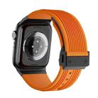 For Apple Watch Series 10 46mm Vertical Texture Black Buckle Elastic Silicone Watch Band(Orange) - 2