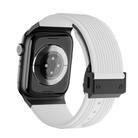 For Apple Watch Series 10 42mm Vertical Texture Black Buckle Elastic Silicone Watch Band(White) - 2