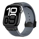 For Apple Watch Series 10 42mm Vertical Texture Black Buckle Elastic Silicone Watch Band(Grey) - 1