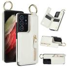For Samsung Galaxy S21 Ultra 5G Litchi Texture Zipper Double Buckle Card Bag Phone Case(White) - 1