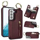 For Samsung Galaxy S22 5G Litchi Texture Zipper Double Buckle Card Bag Phone Case(Maroon Red) - 1